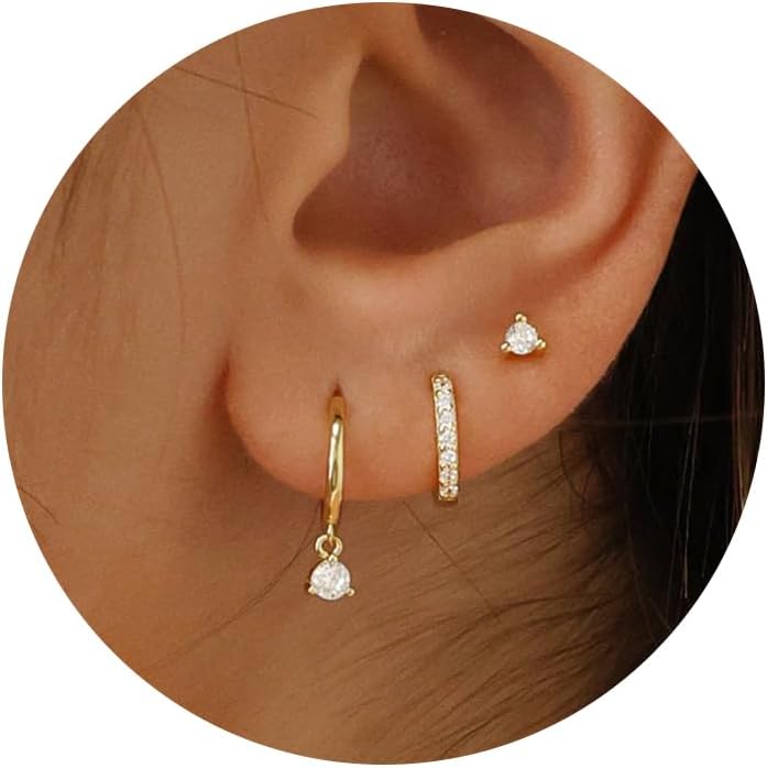 3 Pairs Gold Hoop Earrings Set Dainty Stud Earrings Trendy