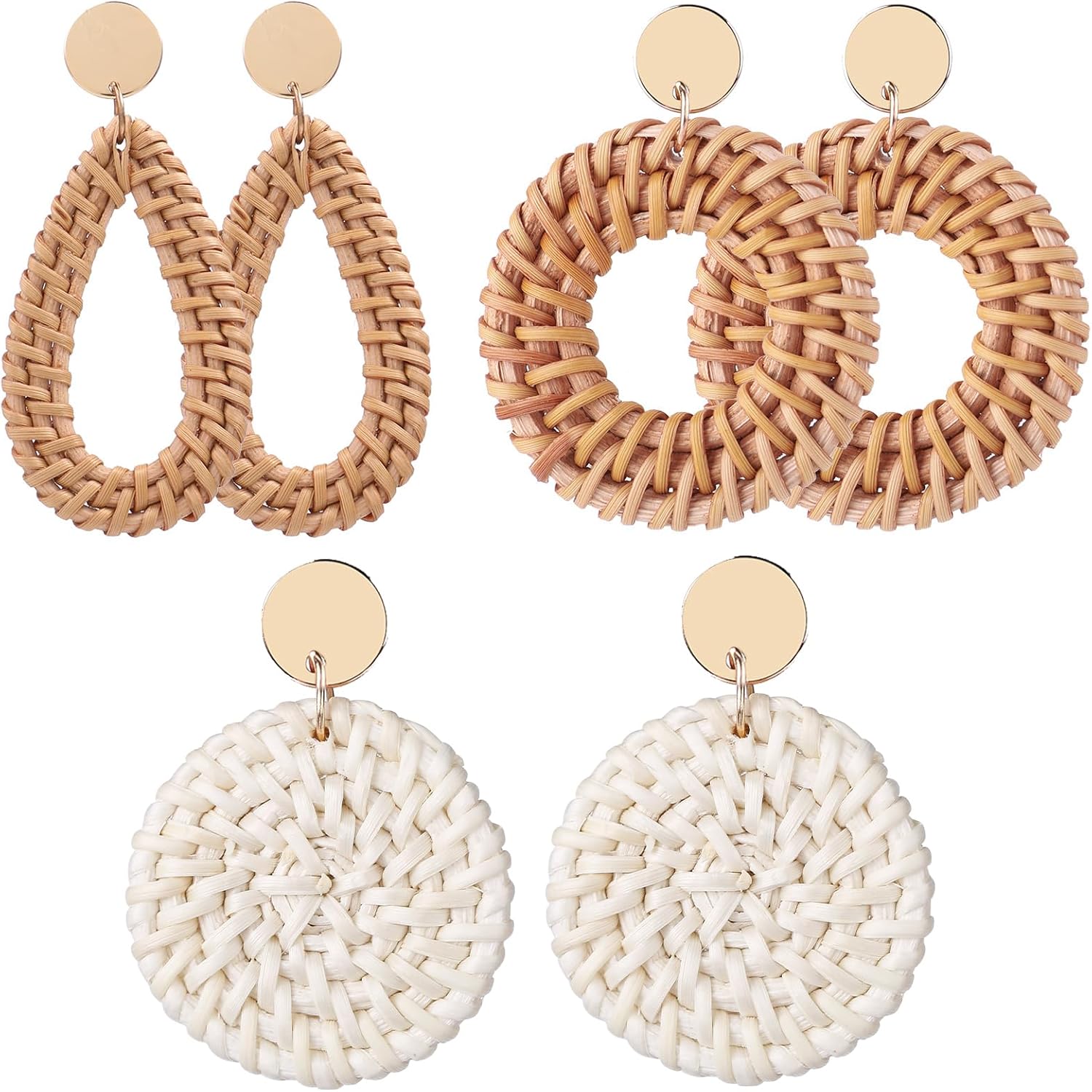 3 Pairs Rattan Earrings for Women Beach Earrings for Women