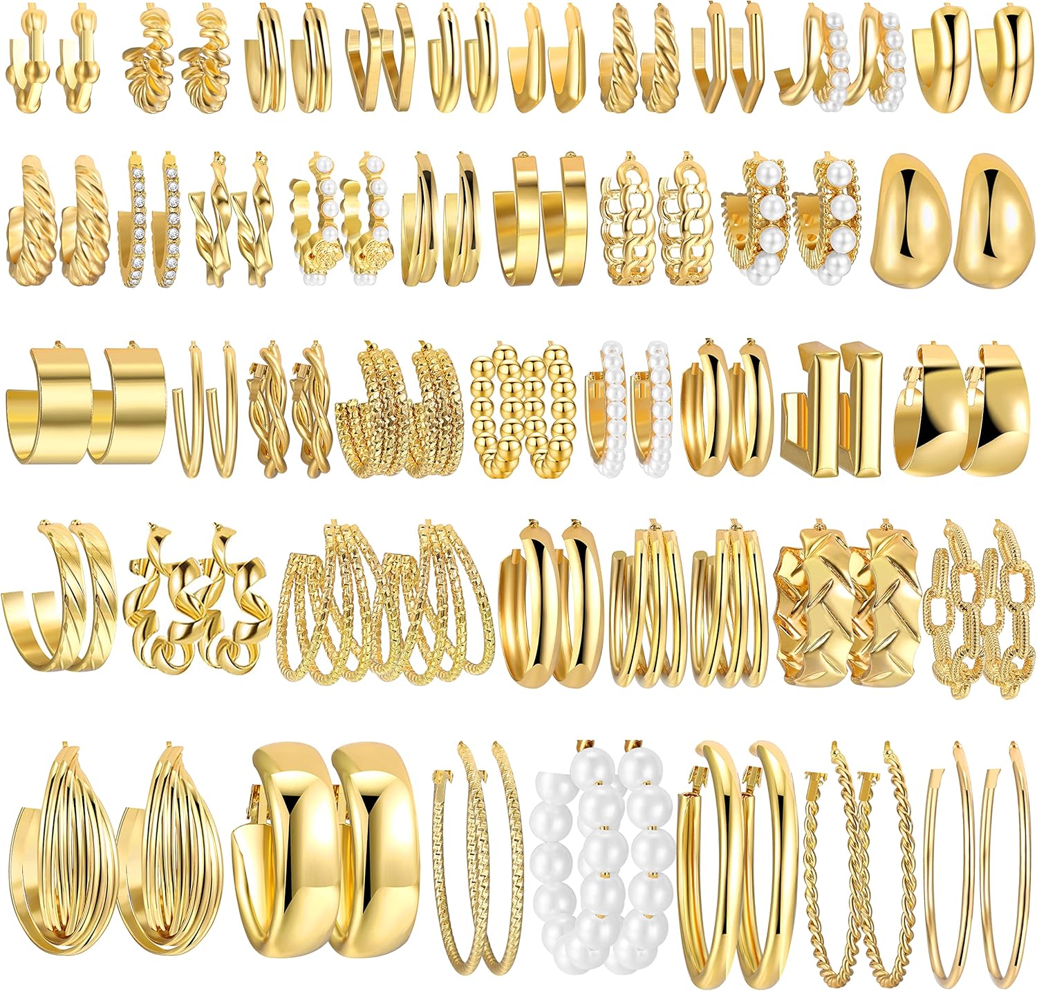 42 Pairs Gold Hoop Earrings Set for Women Fashion Chunky