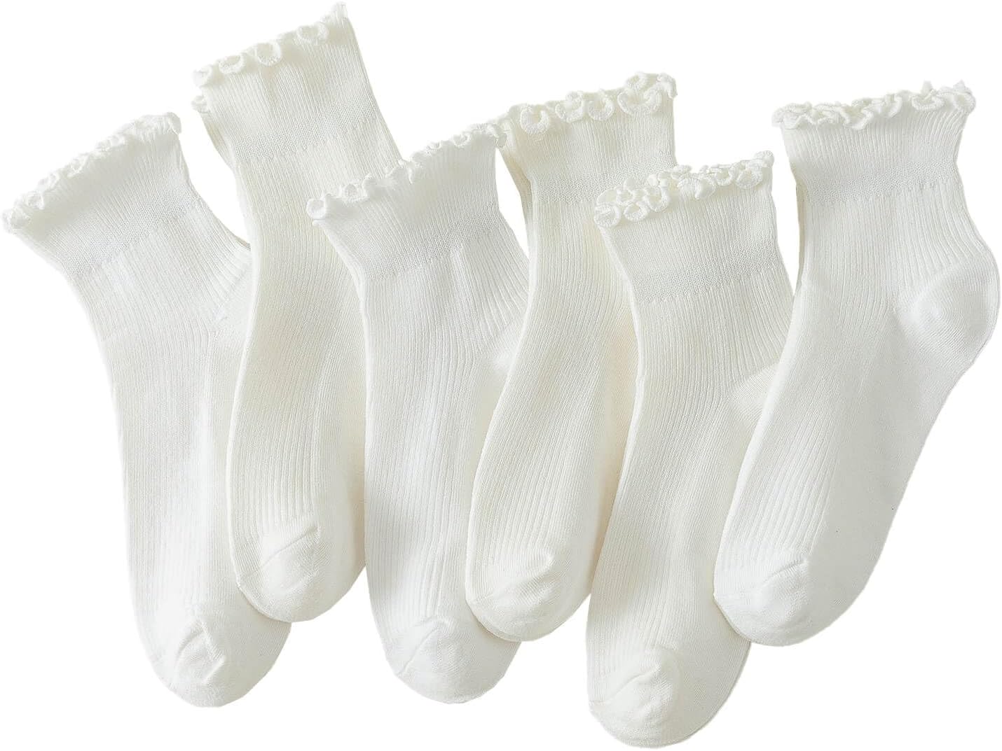 6 Pairs of Ruffle Socks Women Ruffle Turn Cuff Casual Cute