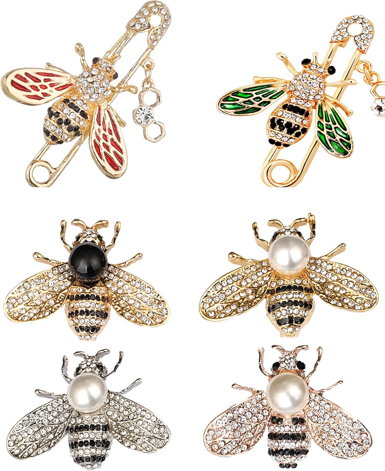 6PCS honeybee bee brooch pins for women fashion set rhinestone