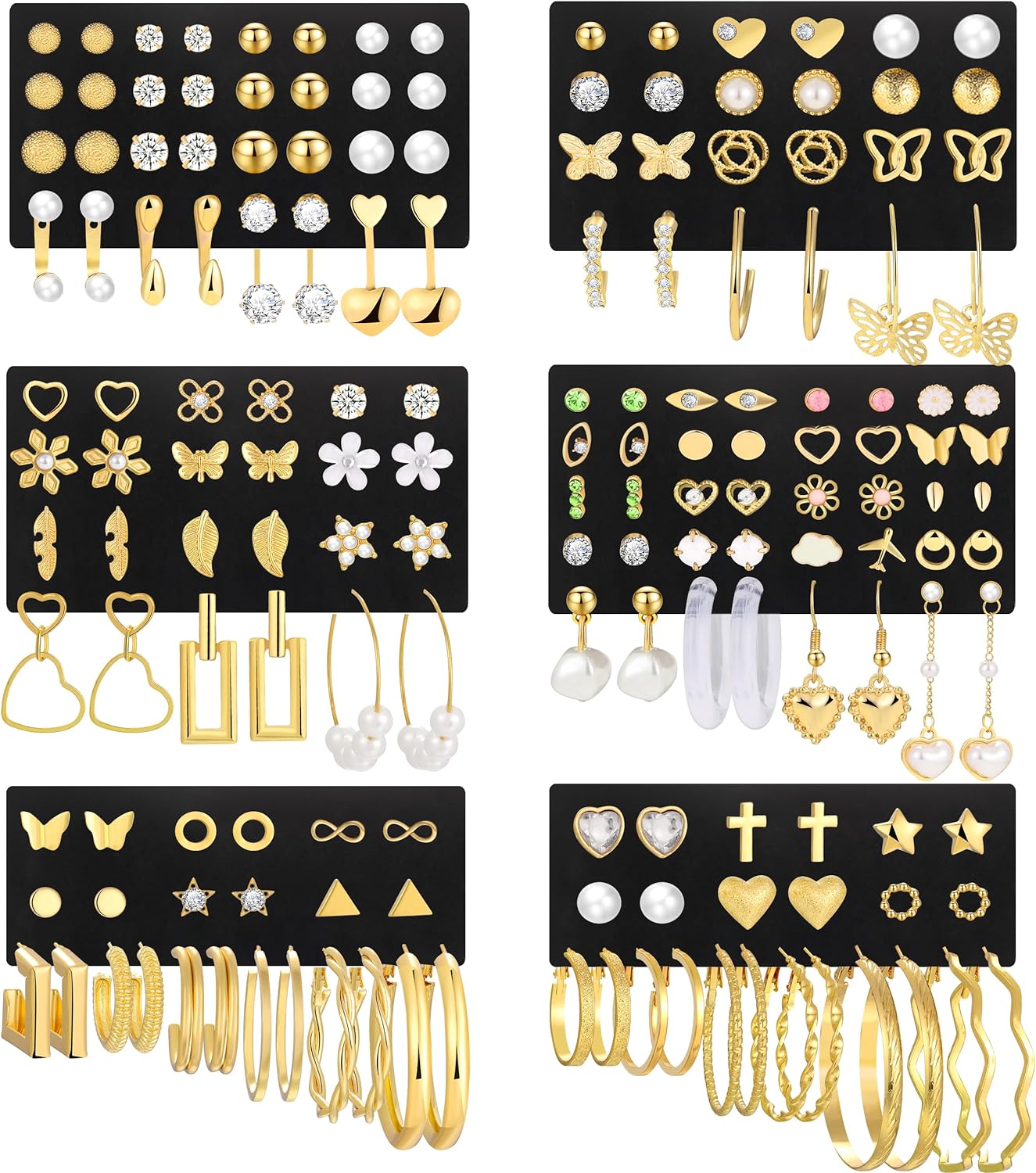 84 Pairs Gold Stud Earrings Set for Women Multipack Fashion