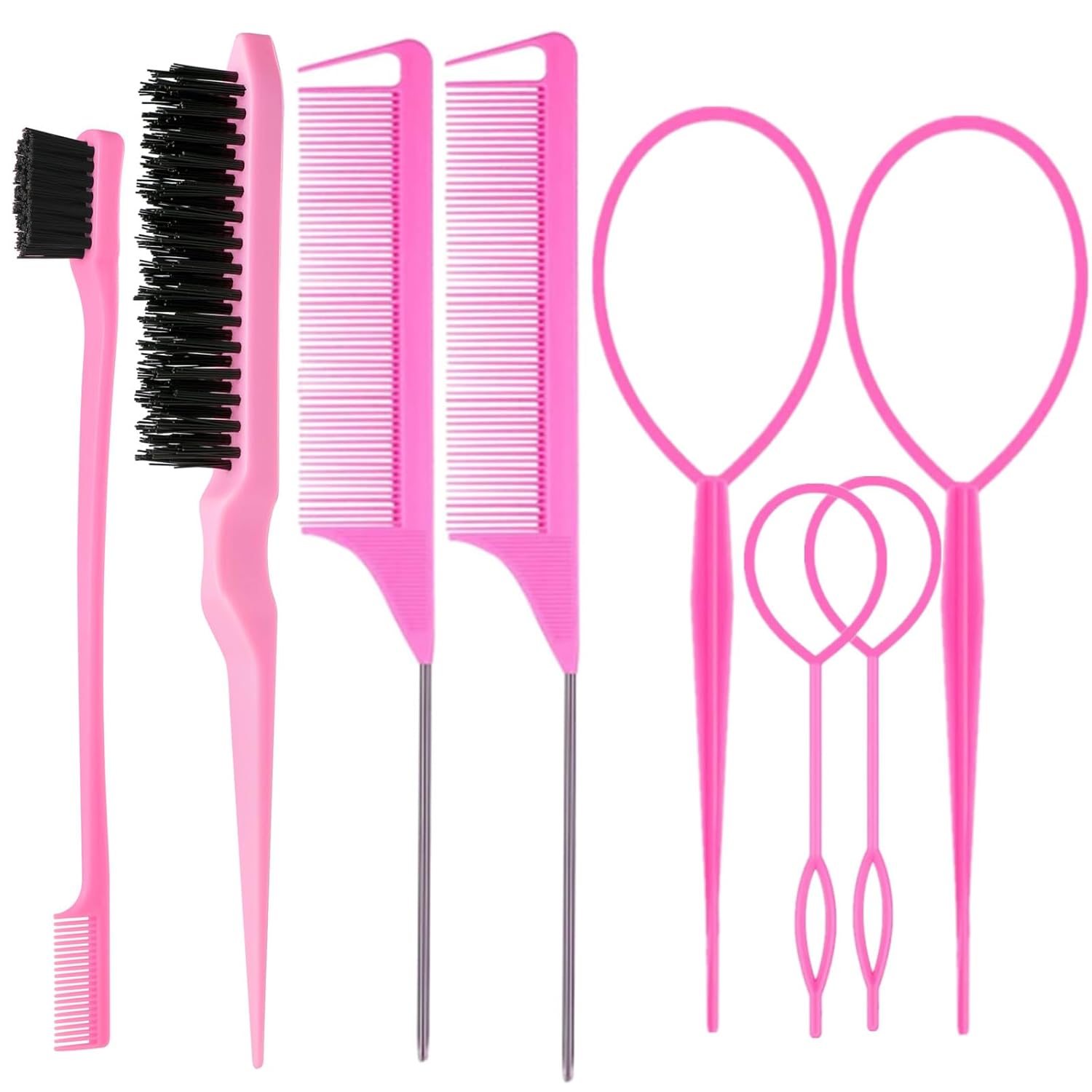 8Pcs Hair Brushes Set with 4Pcs Topsy Hair Tail Tools