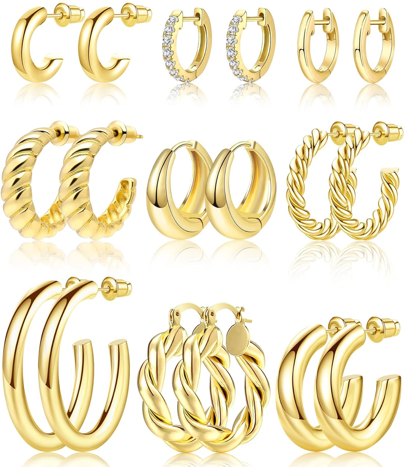 Adoyi 9 Pairs Gold Hoop Earrings Set for Women Girls