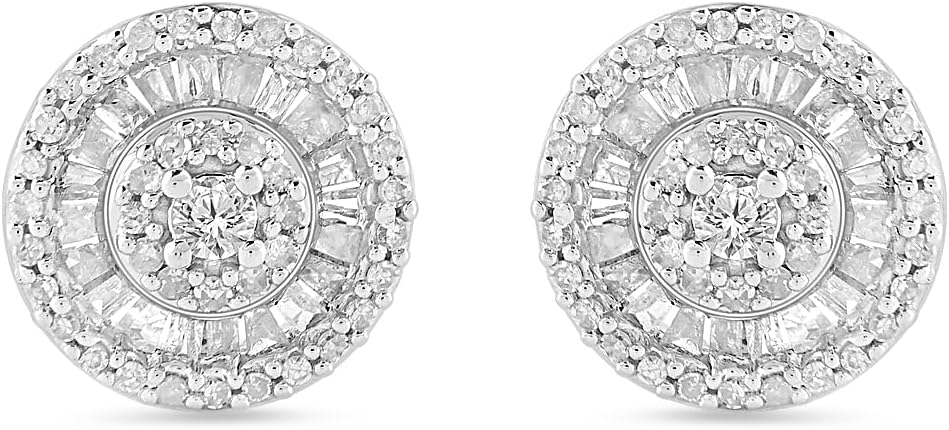 Amazon Essentials Sterling Silver Diamond Round Stud Earrings 12 cttw