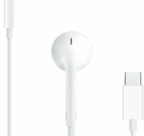 Apple EarPods Headphones with USB-C Plug, Wired Ear Buds with Built-in Remote to Control Music, Phone Calls, and Volume