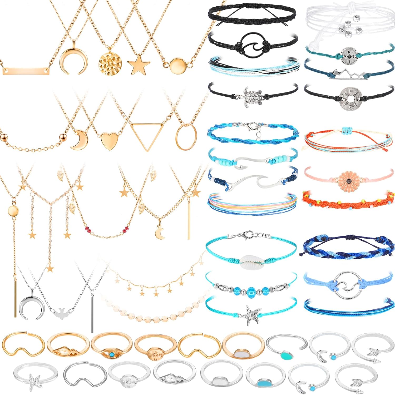 Batiyeer 60 Pcs Christmas Surfer Wave Friendship Bracelet Layered Choker