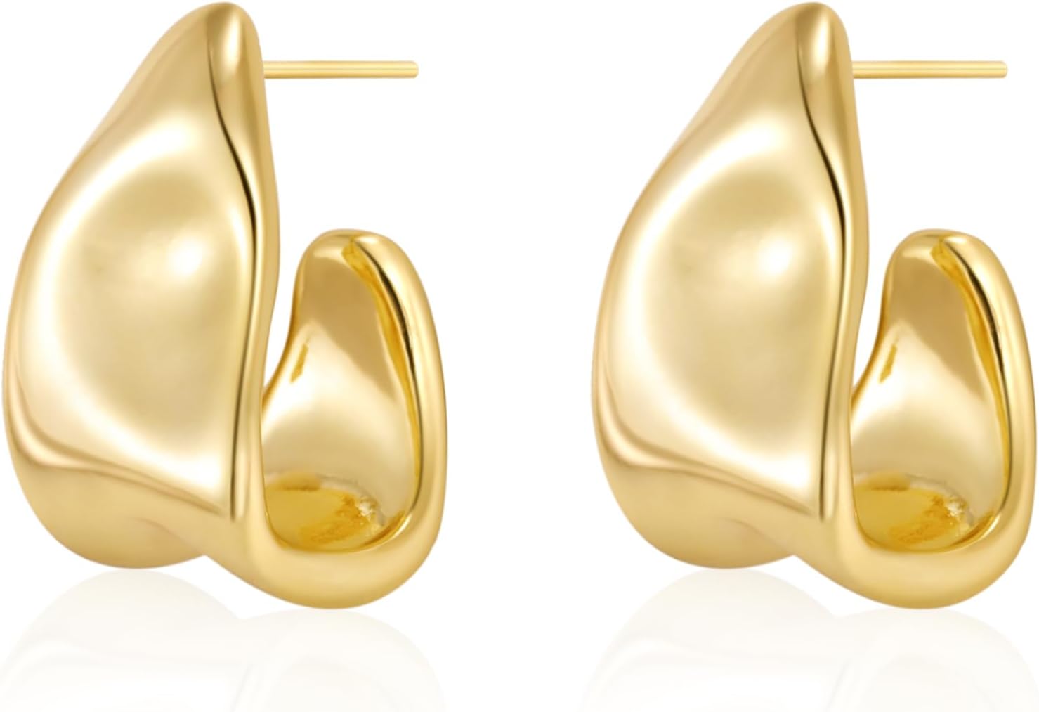 Chunky Gold Stud Earrings for Women 14k Gold Plated Hypoallergenic