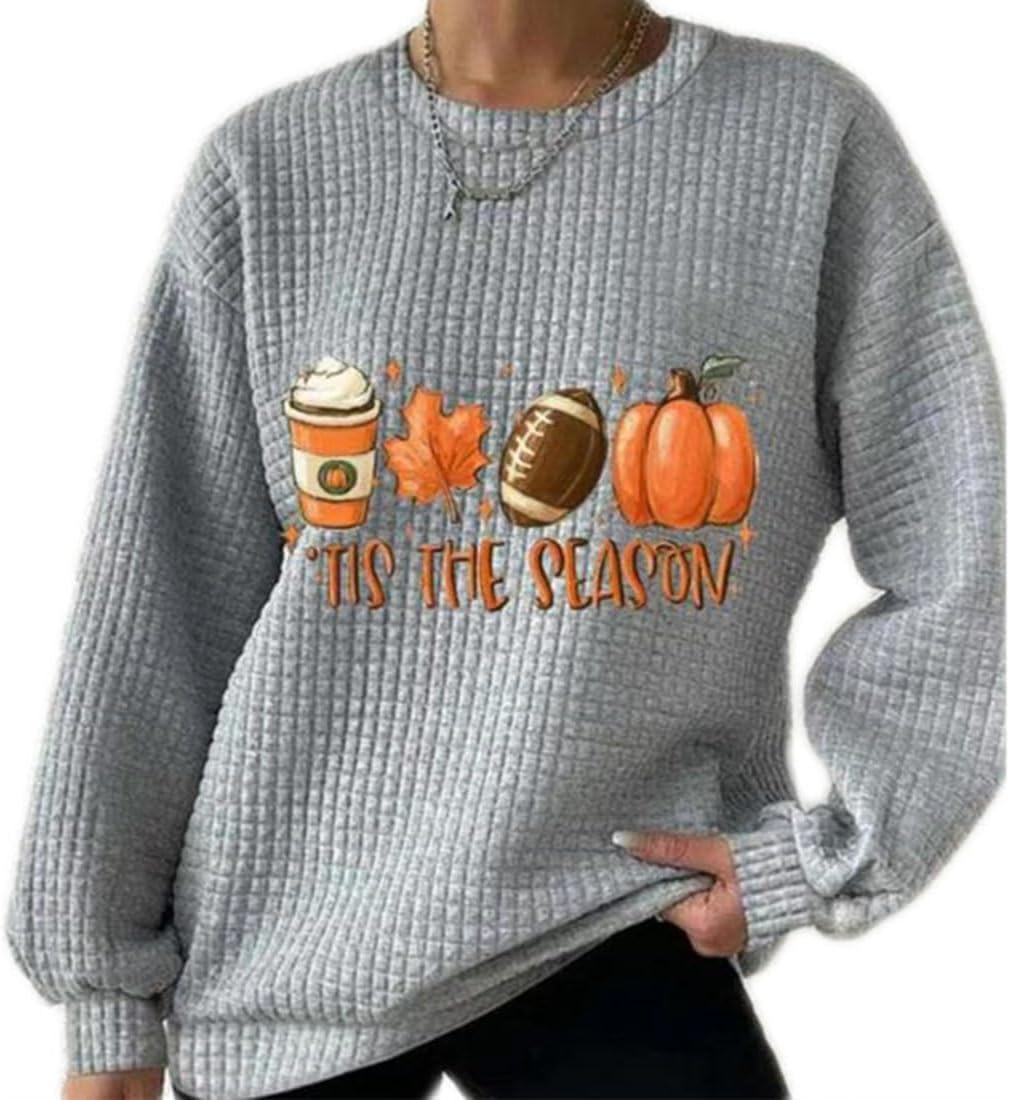 Chvity Womens Fashion Loose Casual Tis The Season Pumpkin Printed