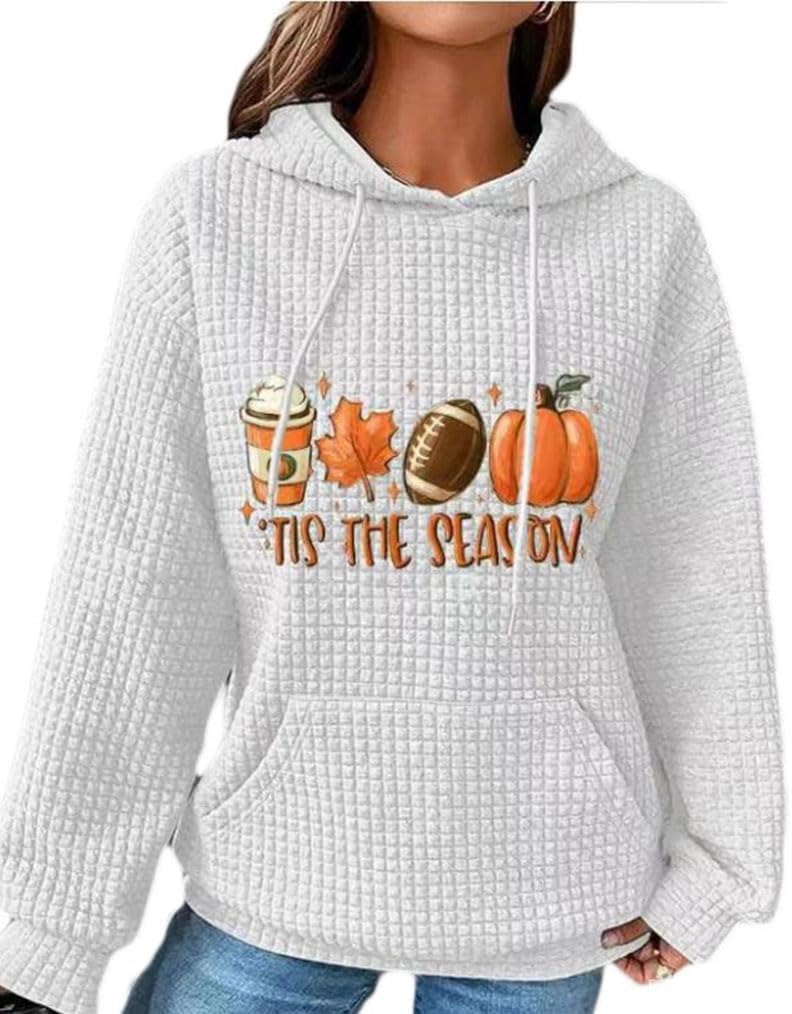 Chvity Womens Pullover Sweatshirt Drawstring Tis The Season Pumpkin Printed