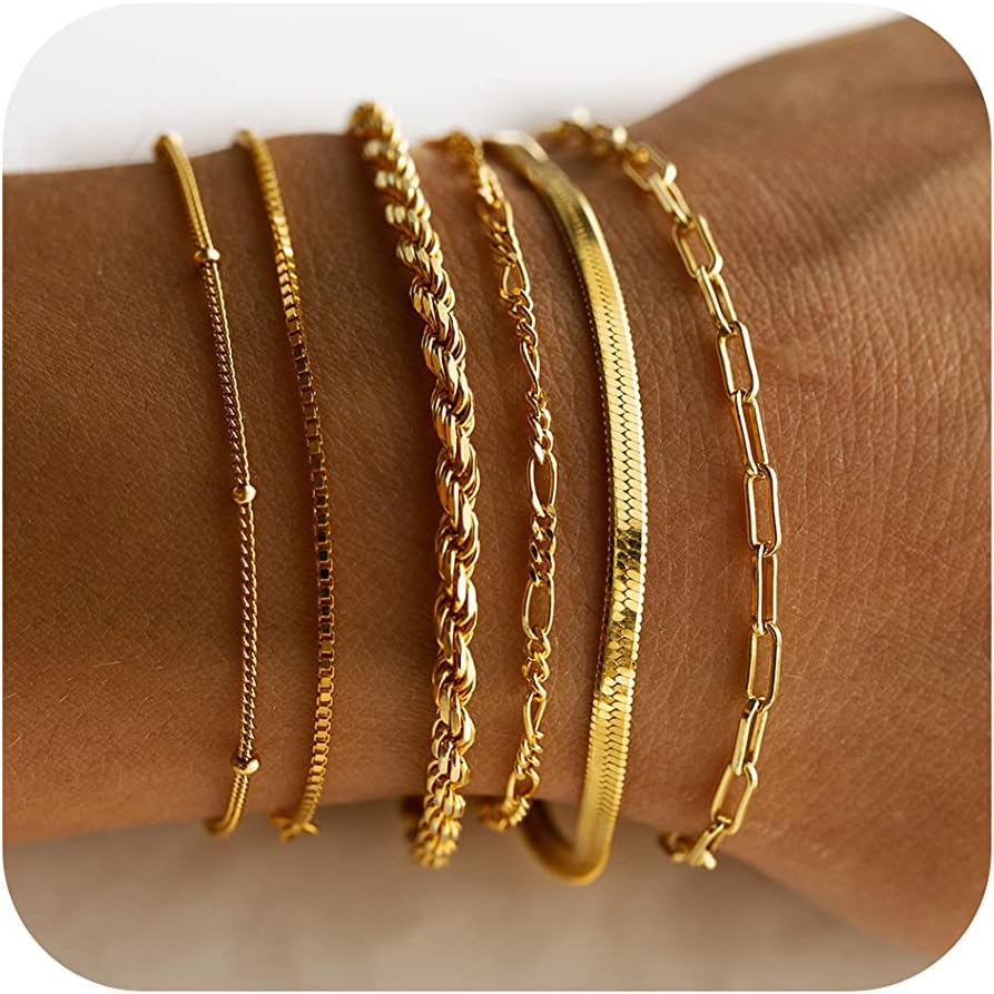 DEARMAY Gold Bracelets for Women Waterproof 14K Real Gold Jewelry