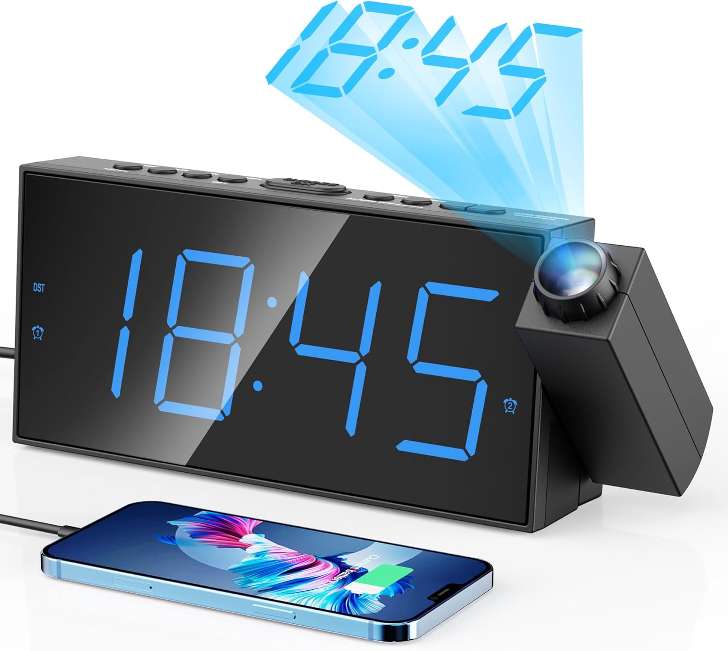 Digital Projection Alarm Clocks for Bedrooms Large LED Display