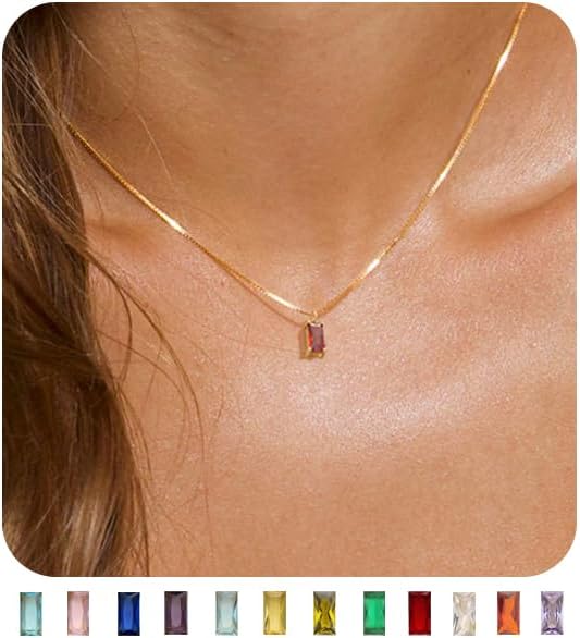 FUNEIA Diamond Necklaces for Women 14K Gold Plated Emerald Birthstone