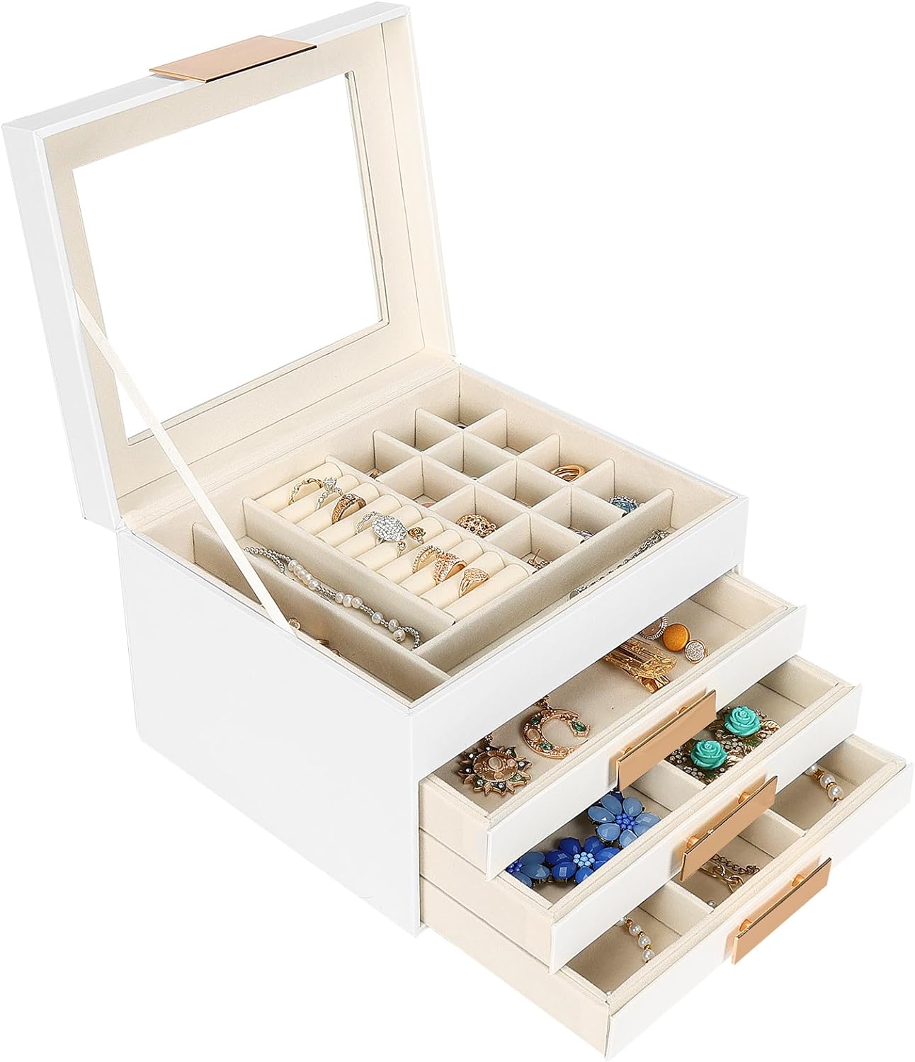 Fixwal Jewelry Organizer Box 4 Layers Modern Jewelry Organizer with