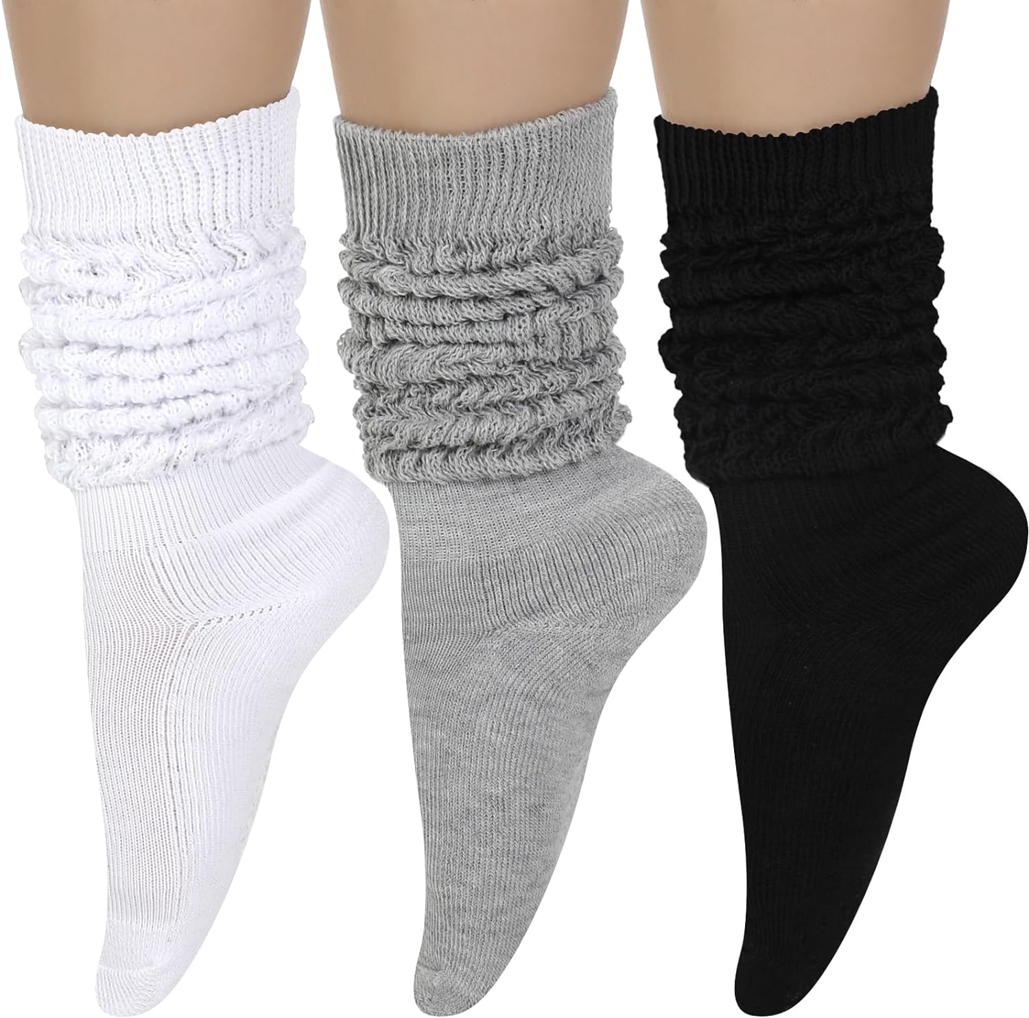 Geyoga 3 Pairs Slouch Socks Scrunch Socks Cotton Knit Boot