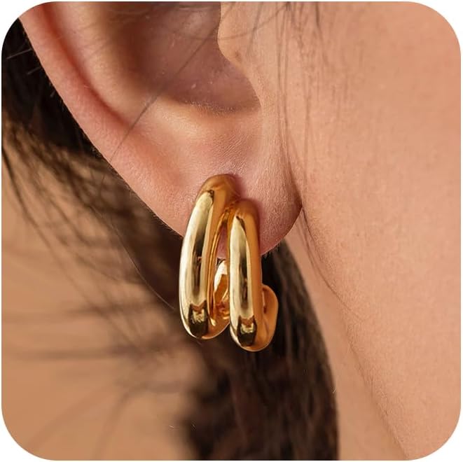 Gold Hoop Earrings for Women Chunky Gold Earrings 14K