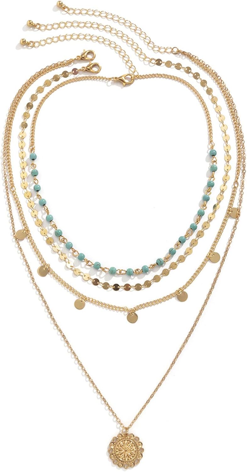 Gold Layered Turquoise Necklace for Women Multi Boho Turquoise Long