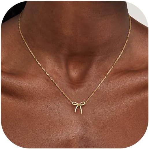 Gold Necklace for Women Bow Necklace 14K Dainty Gold