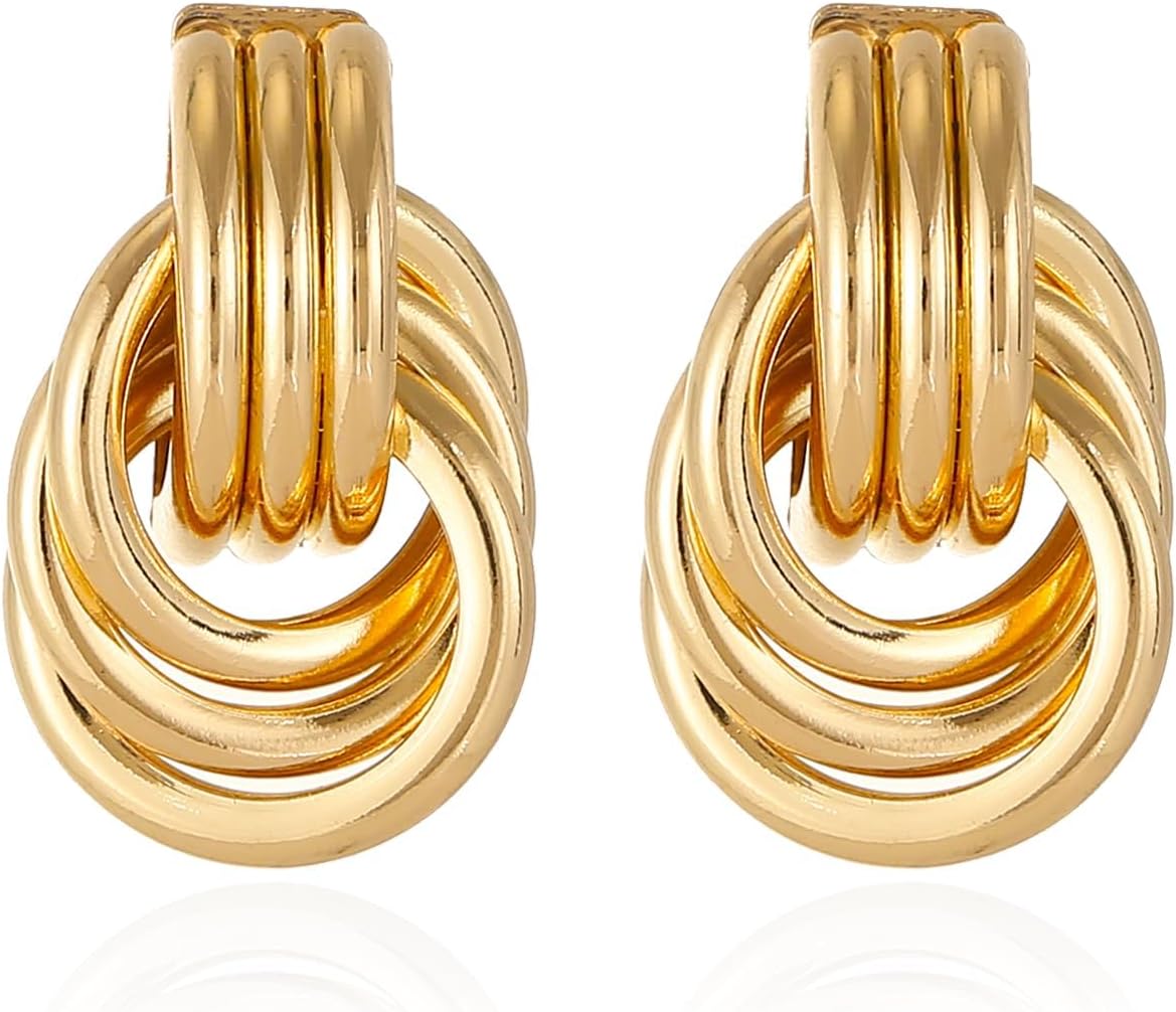 GoldSilver Statement Geometric Earrings for Women Chunky Gold Knot Link