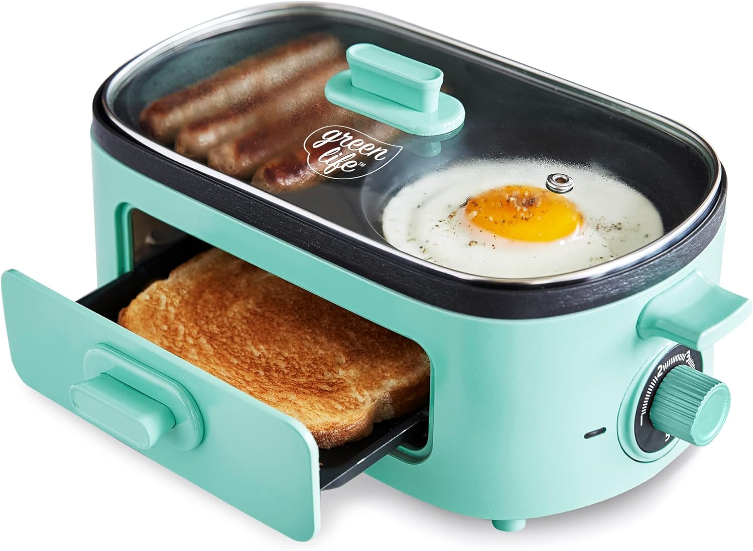 GreenLife 3 in 1 Breakfast Station Ceramic Nonstick PFAS Free Dual Griddles for