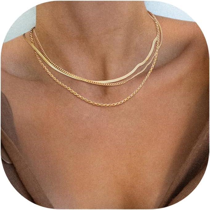 Herringbone Necklace for WomenDainty Gold Necklace14k Gold Plated SnakeGold Chain