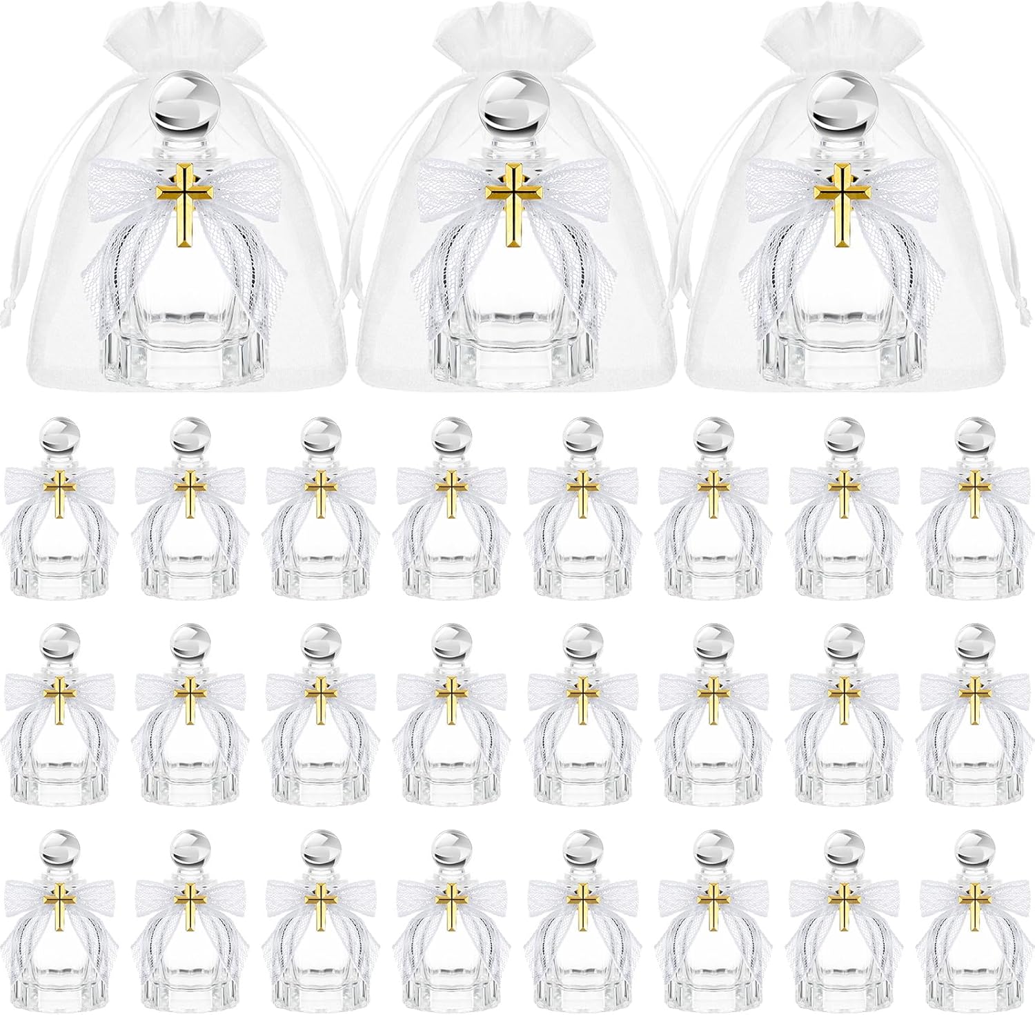 Holy Catholic Christian Water Bottles with Cross Organza Bags Lace