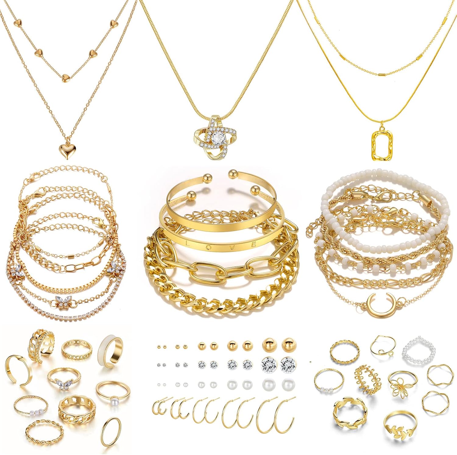 IFKM 36 PCS Gold Plated Jewelry Set with 4 PCS