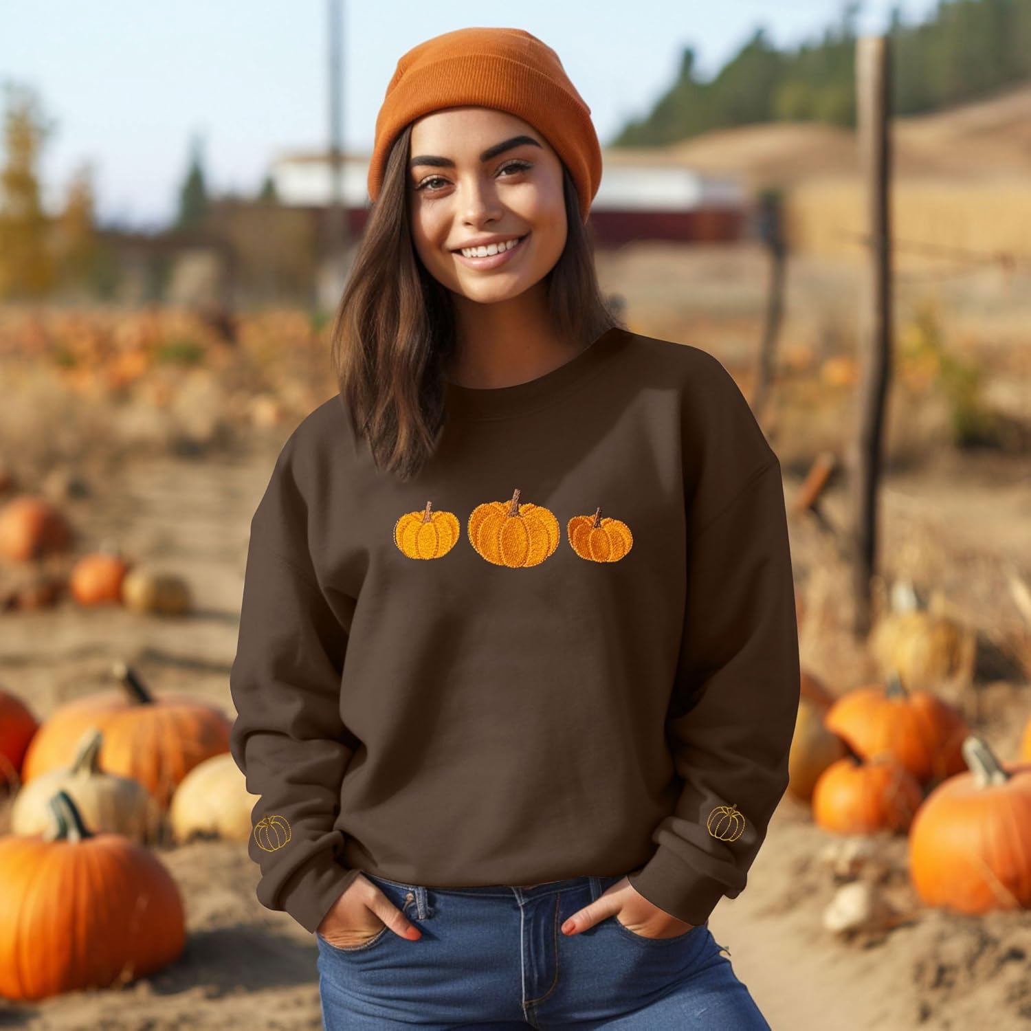 JINTING Pumpkin Sweatshirt for Women Crewneck Fall Sweatshirts Atumn Graphic