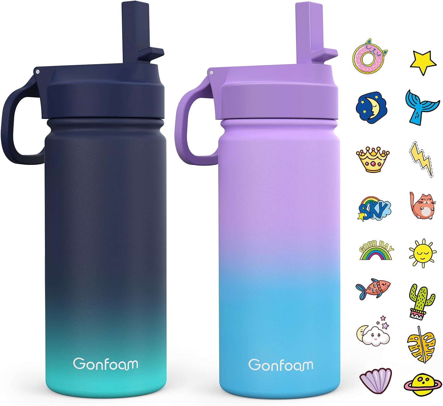 Kids Water Bottle 2 Pack 16oz Water Bottles Kids with Straw