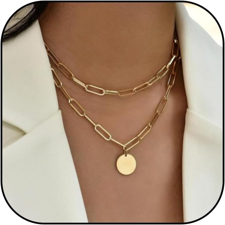 Layered Necklaces for Women Trendy Gold Heart Coin Necklace Dainty