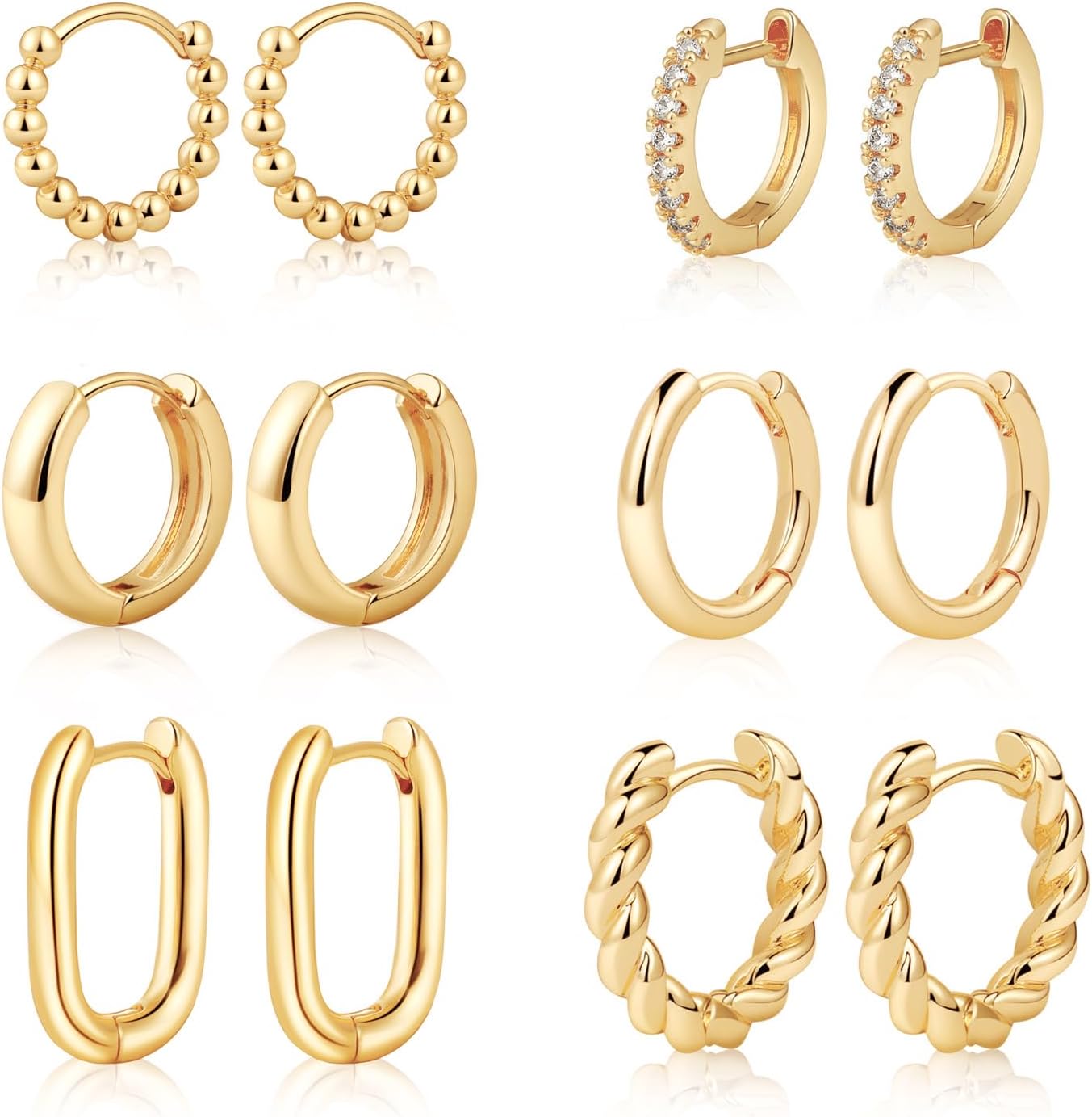 MIDEEO GoldSilver Chunky Hoop Earrings Set for Women 14K Gold