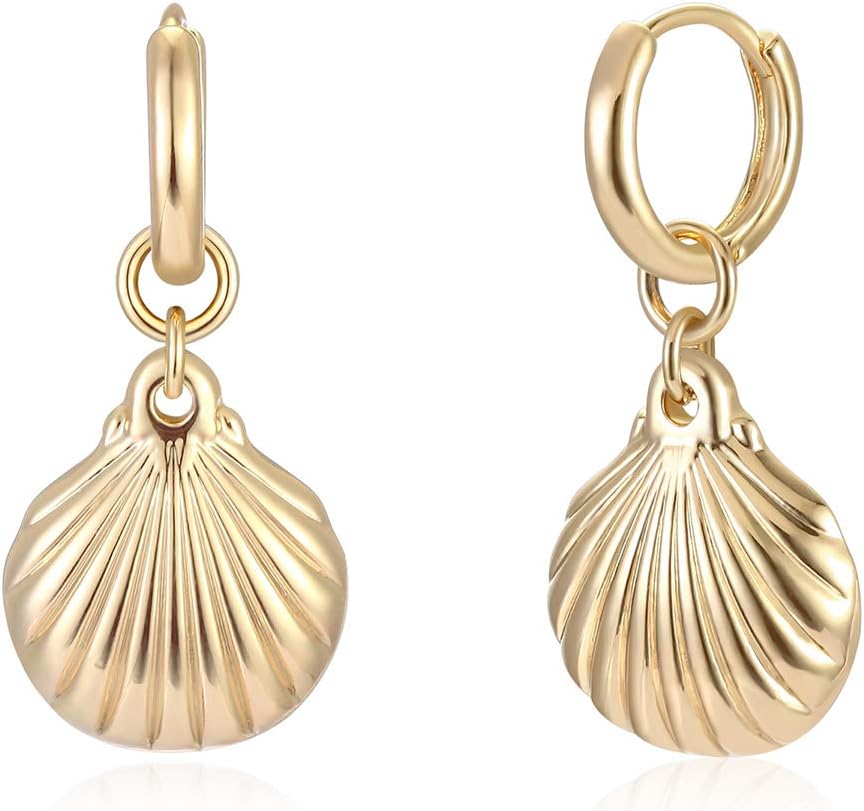 MYEARS Women Clam Shell Earrings Gold Huggie Hoop Dangle Drop