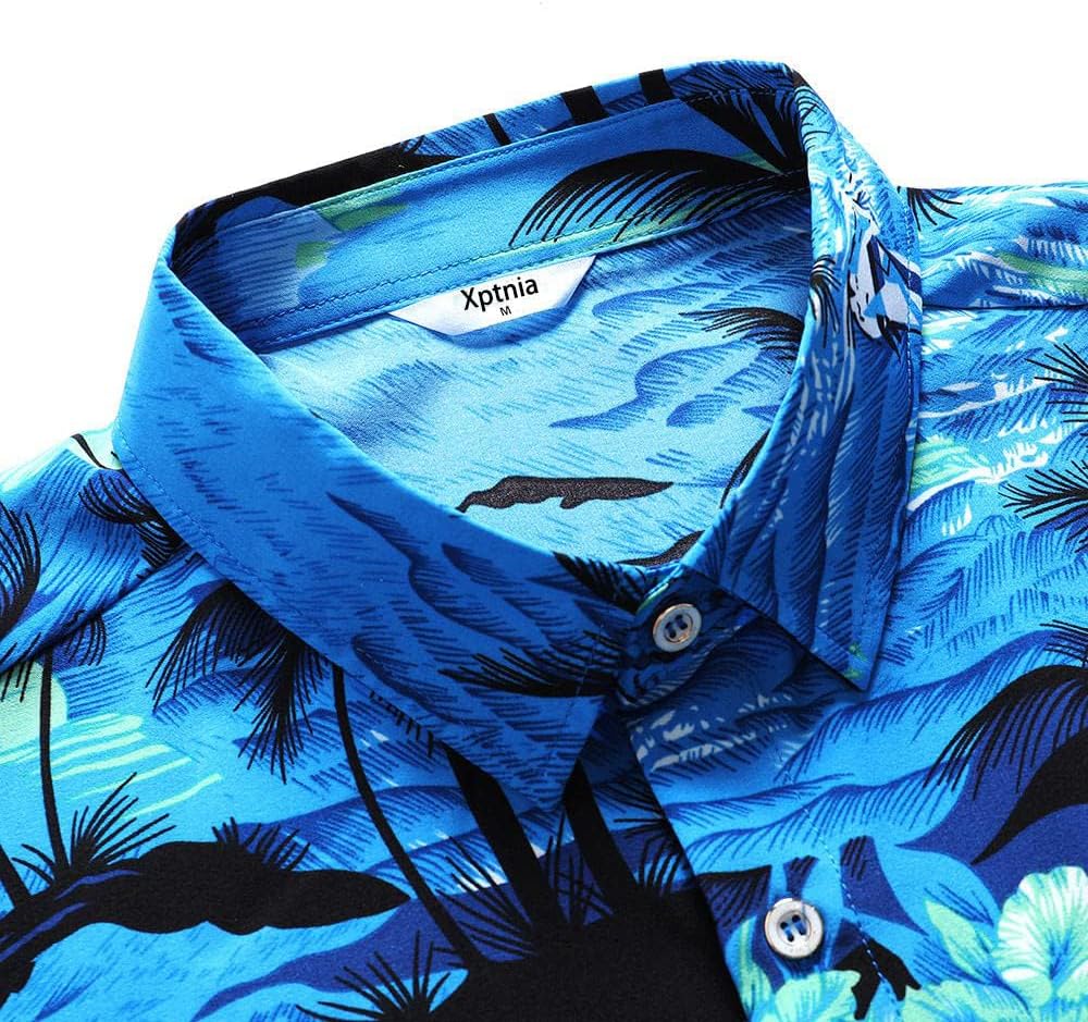 Mens Hawaiian Shirt Tops Vintage Short Sleeve Button Down Beach