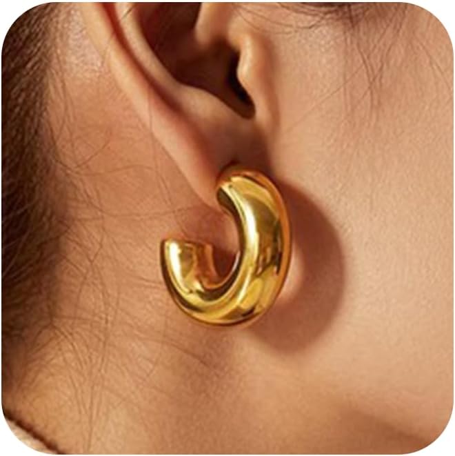 Moodear Trendy Chunky Hoop Earrings for Women Dainty 14K