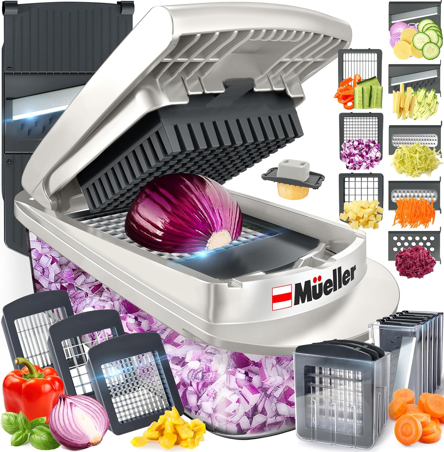 Mueller Pro Series 10 in 1 8 Blade Vegetable Chopper Onion Mincer Cutter