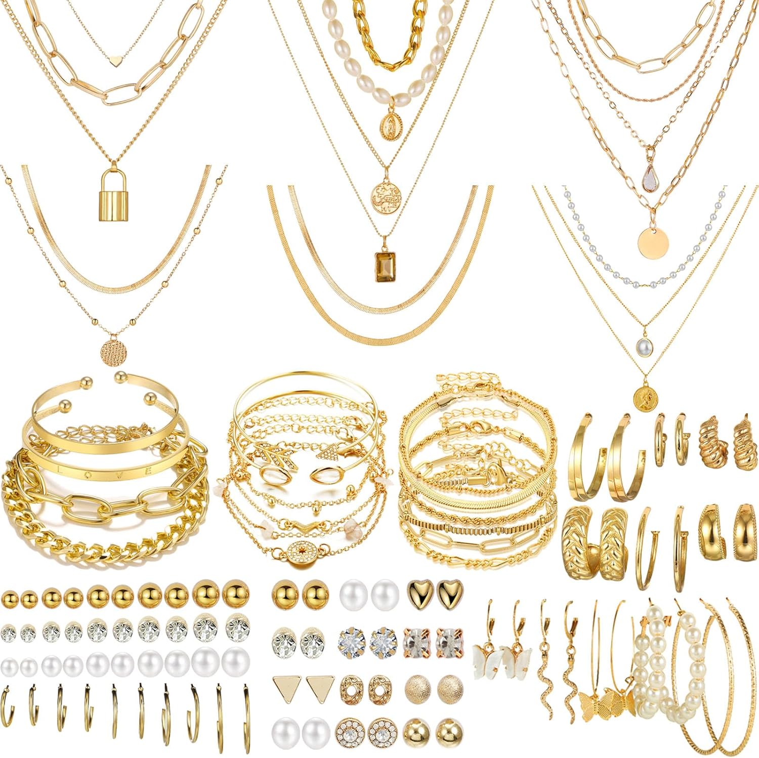 NEWITIN 69 Pieces Gold Jewelry Set for Women Fashion Costume