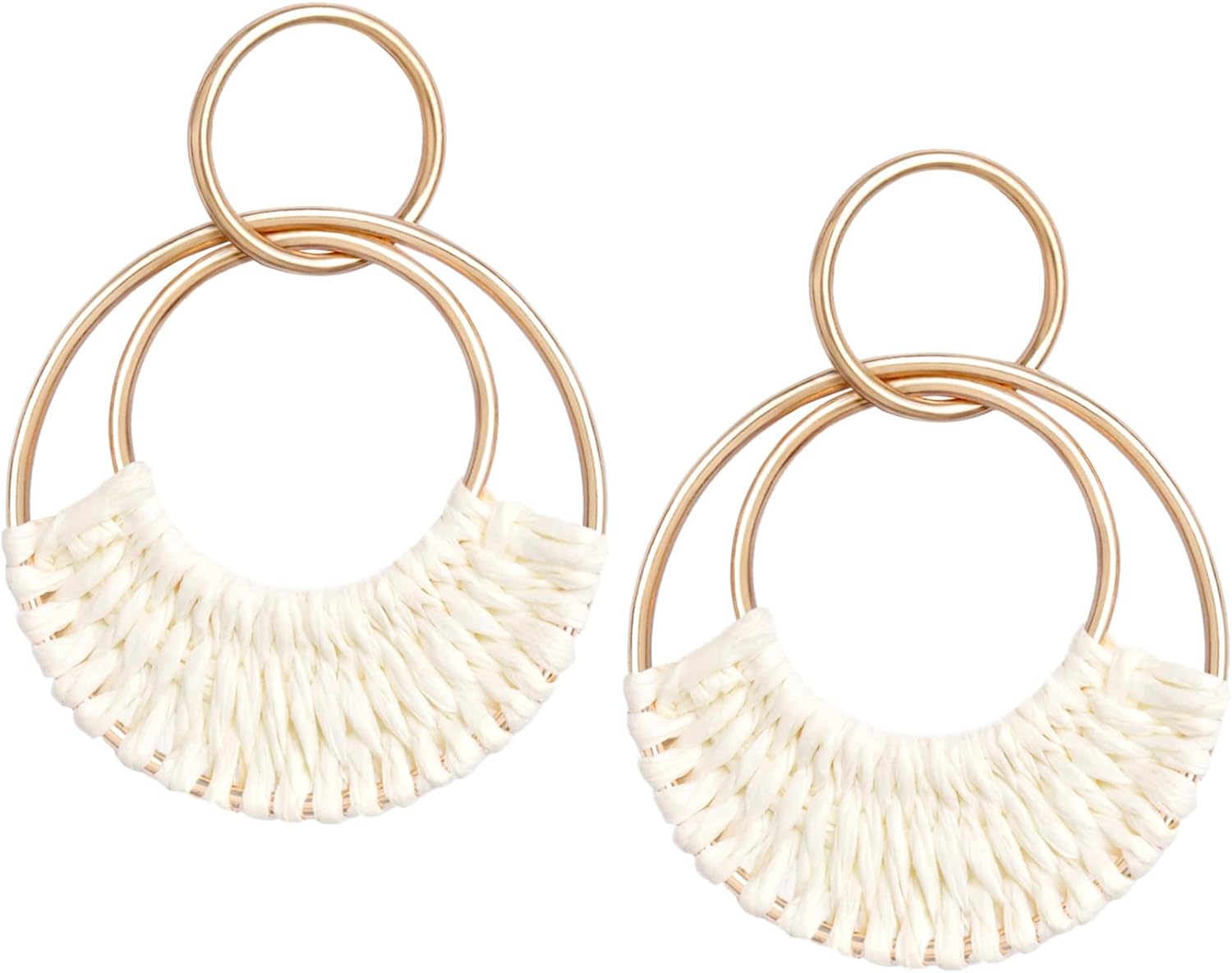 Raffia Hoop Earrings for Women Fun Boho Summer Beach Earrings