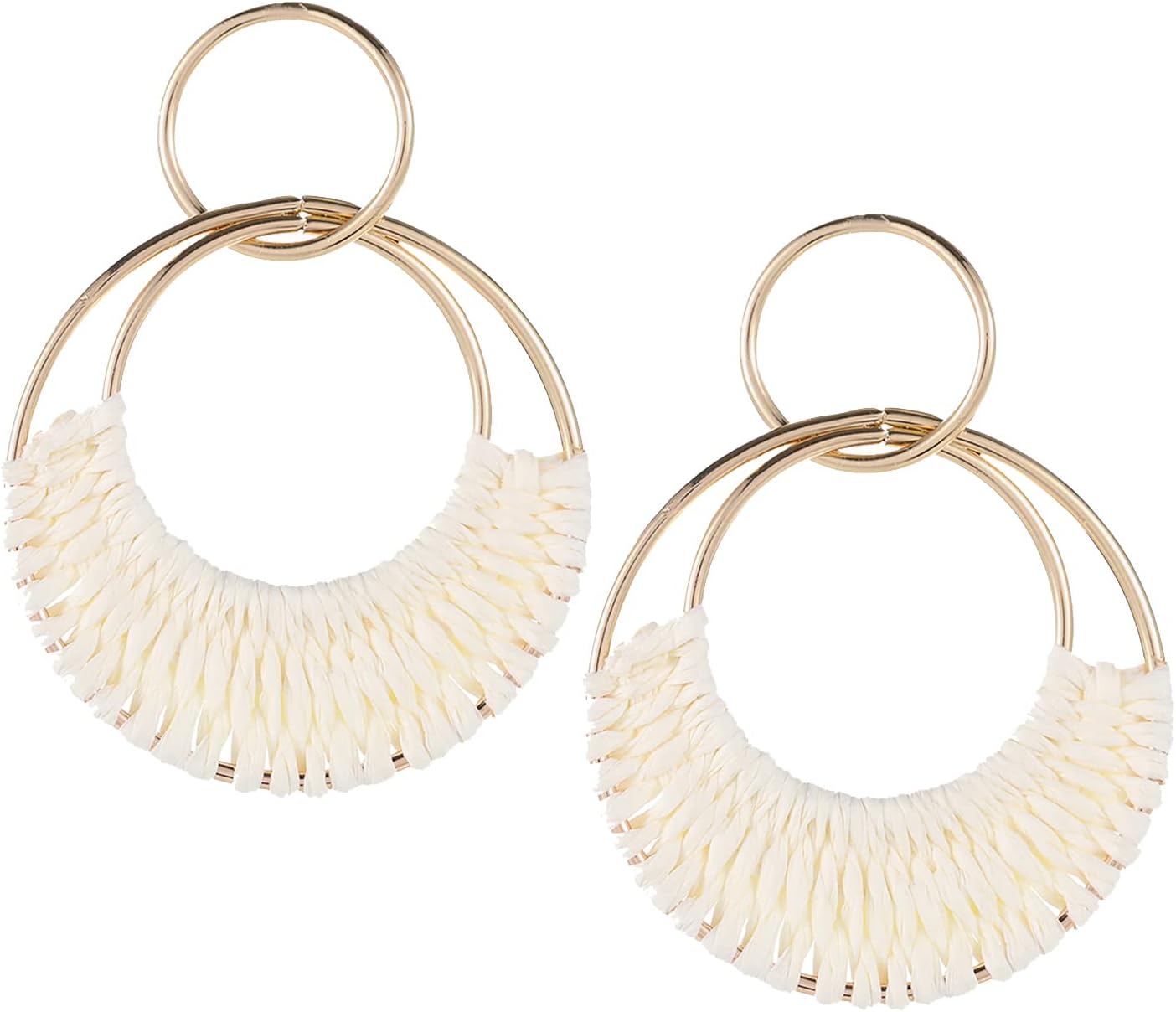 Rattan Weave Earrings Boho Summer Raffia Hoop Dangle Earrings for