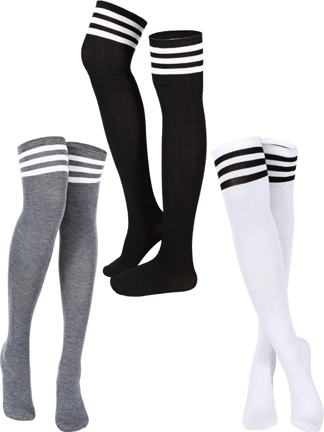 SATINIOR 3 Pairs Knee High Socks Thigh High Socks Triple