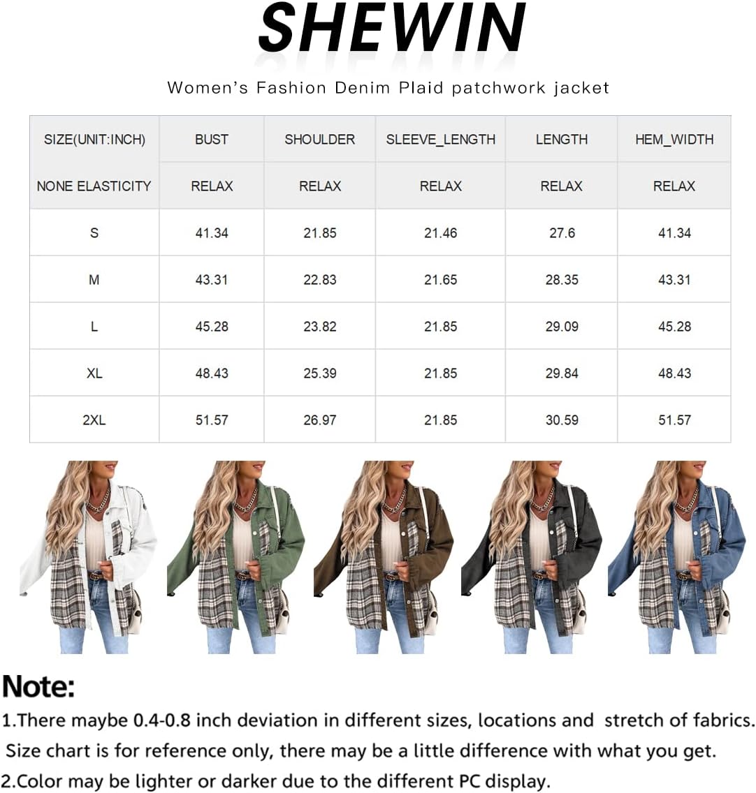 SHEWIN Womens Oversized Denim Jacket Casual Long Sleeve Button Down