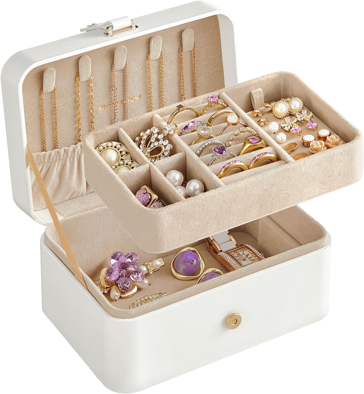 SONGMICS Jewelry Box Travel Jewelry Case 2 Layer Jewelry Holder Organizer