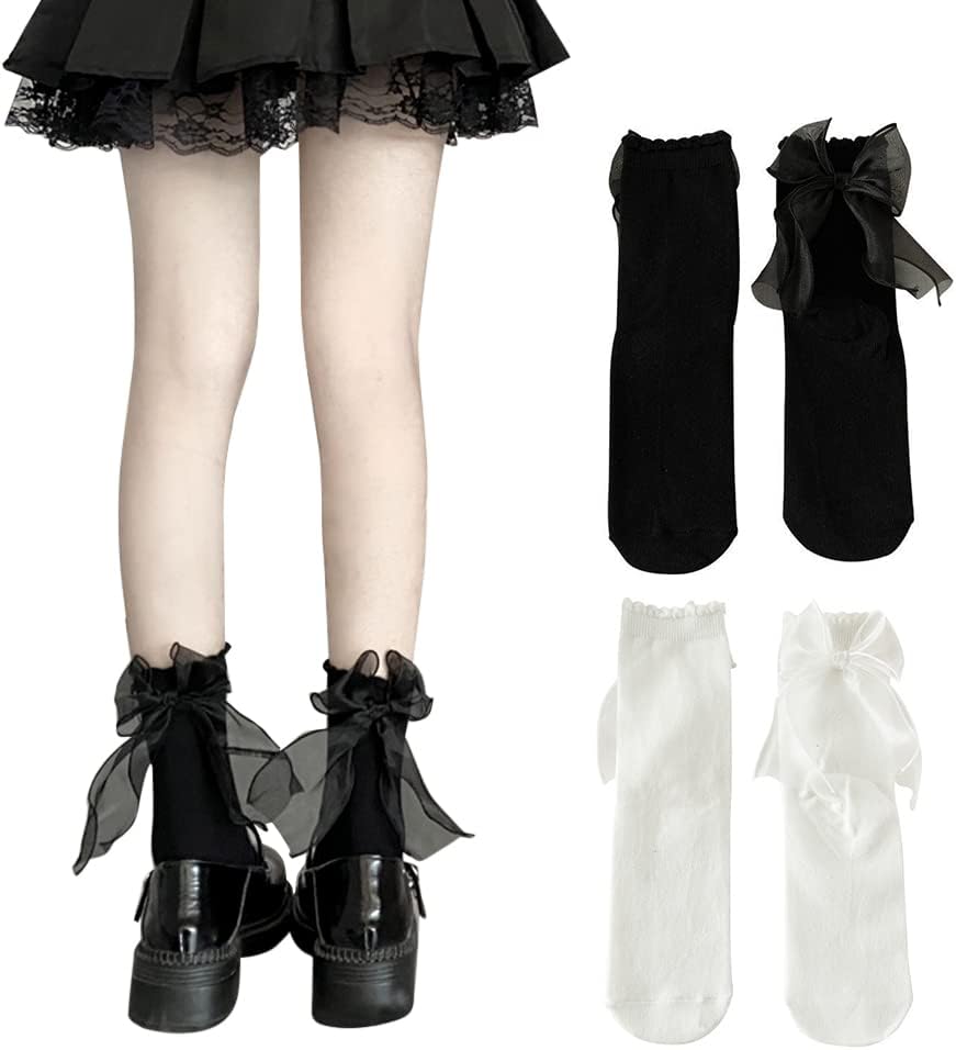 Sheer Ribbon Bow Ruffle Socks Comfortable Sweet Cute Lolita Socks