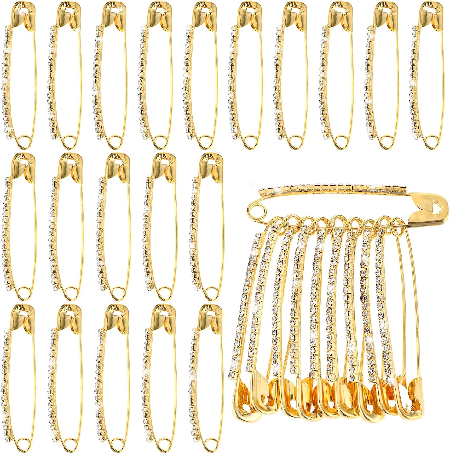 Sibba 20 Pieces Gold Rhinestone Safety Pins Faux Crystal Brooches