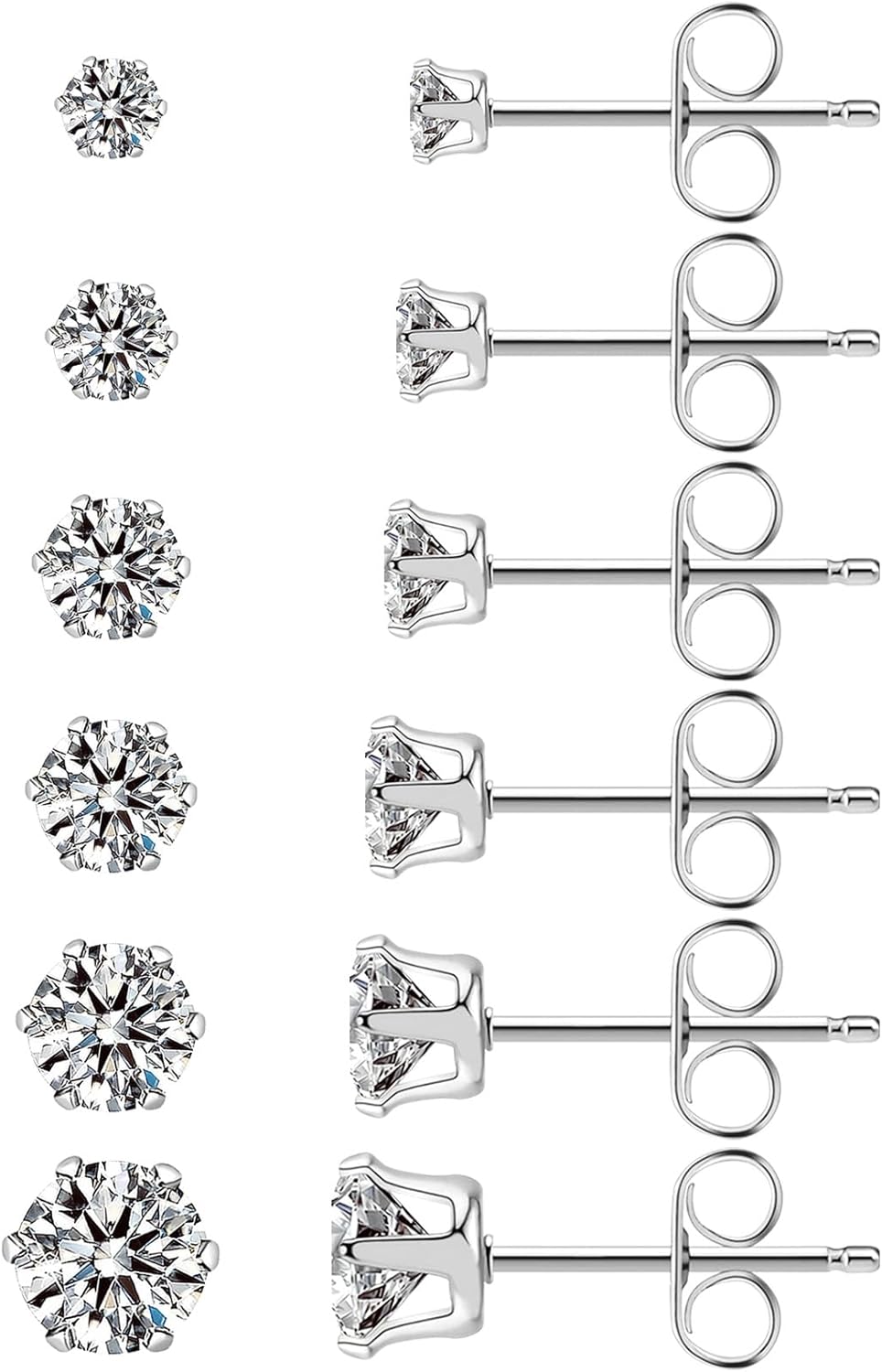 Stainless Steel Stud Earrings Set Hypoallergenic Cubic Zirconia 14K White