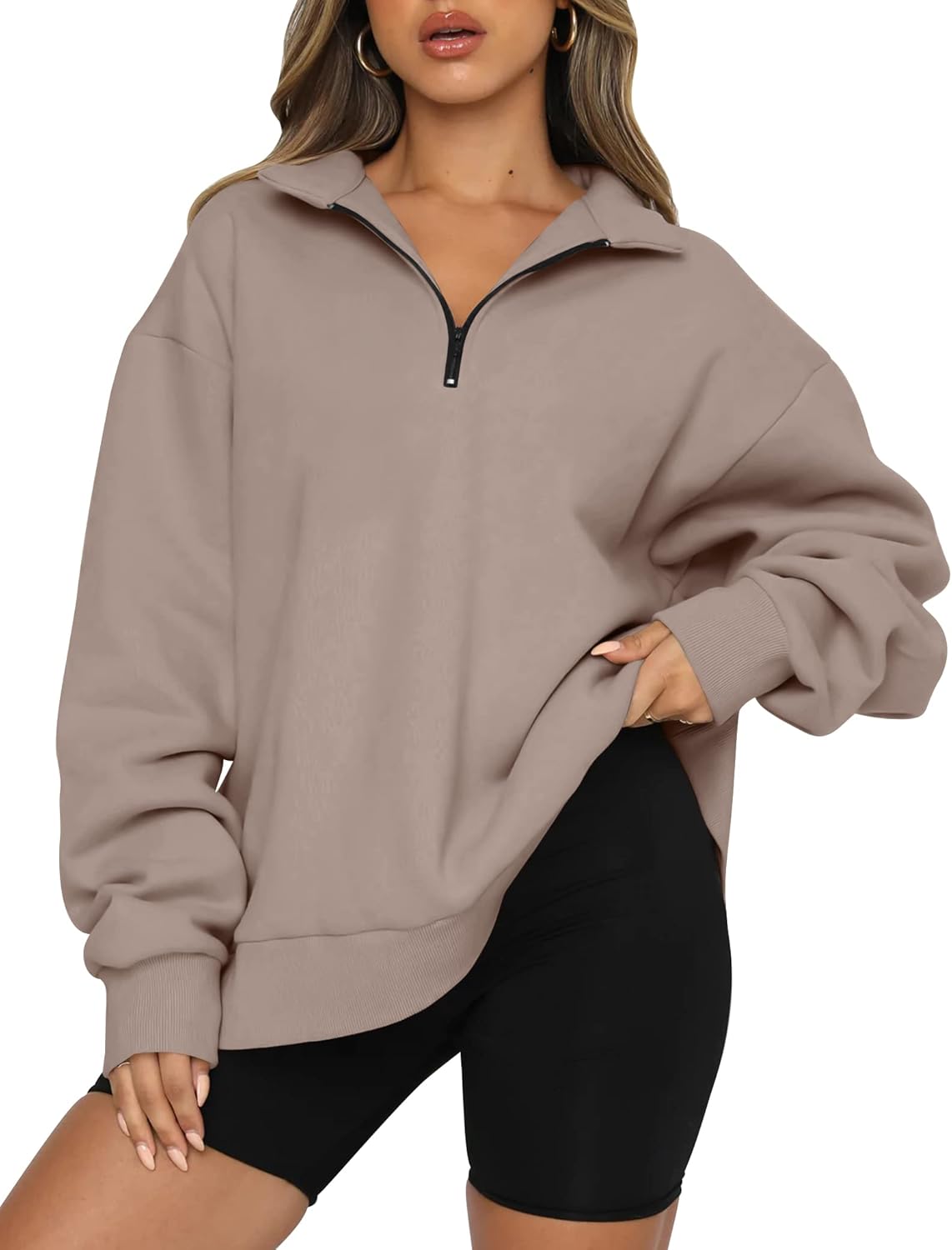 Trendy Queen Womens Oversized Sweatshirts Fall Fashion Hoodies Half Zip