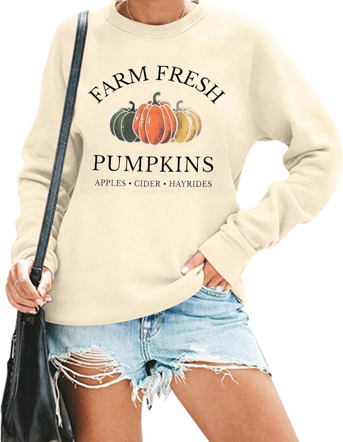 VILOVE Farm Fresh Pumpkin Sweatshirt Women Fall Sweatshirt Pumpkin Graphic