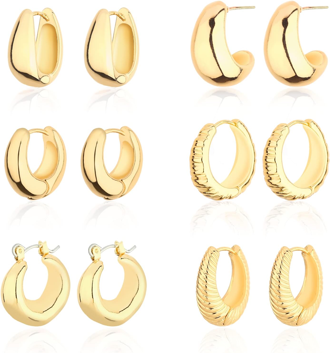 Wgoud Chunky Hoop Earrings Set 14K Gold Hoop Earrings for