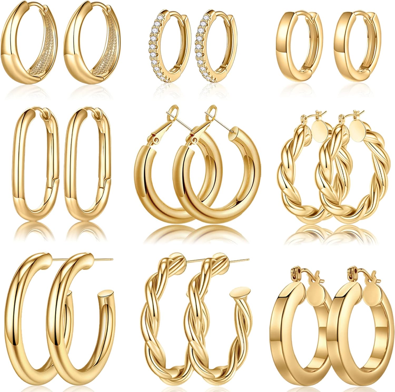 Yesteel 9 Pairs Gold Hoop Earrings for Women 925 Sterling