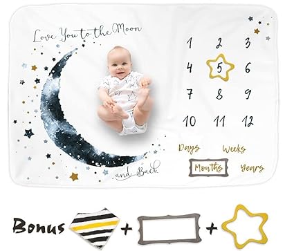 Luka & Lily Baby Milestone Blanket - Ultra Soft Fleece Monthly Milestone Blanket for Baby Girl and Boy - Perfect for Baby's First Year Growth Chart - Monthly Baby Milestone - White - 60"x40"